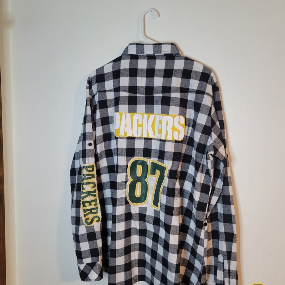 Recycled Fannel Handmade Packers Checkered Flannel Shirt SZ 1X